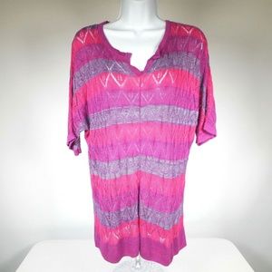 Nordstrom Sejour Pink Stripe Soft Knit Top Grey Pullover Dolman Sleeve